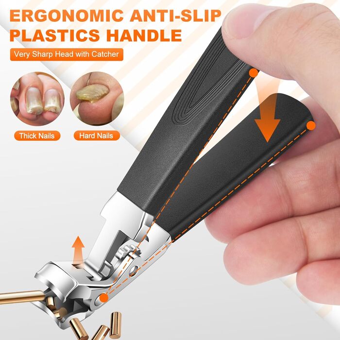 Набір з 5 шт. кусачок для товстих нігтів, широкі губки, для пальців та нігтів, гострі кусачки для врослого мізинця, з довгим руків'ям, помаранчеві