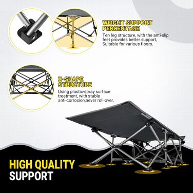 Розкладне ліжко для кемпінгу KingCamp - легке, портативне, з кишенею, 190x67 см, чорно-сірий годинниковий візерунок