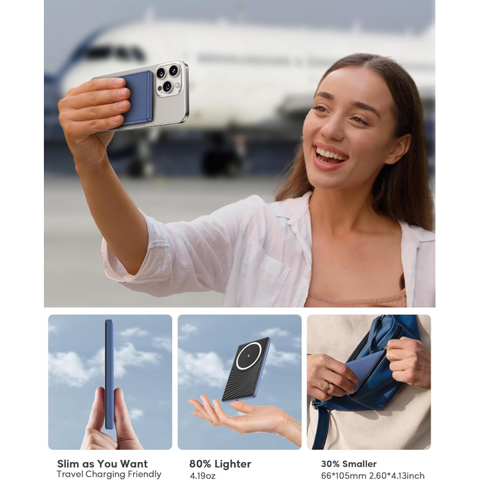 Портативний акумулятор Ntaanoo для iPhone з MagSafe, 5000mAh, 20W, бездротова зарядка, блакитний