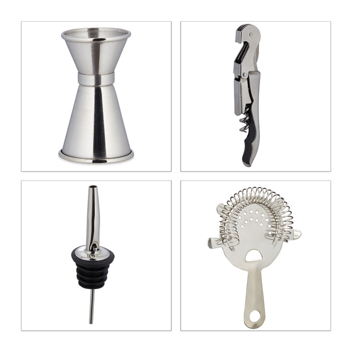 Relaxdays 11-Piece Cocktail Set, Stainless Steel