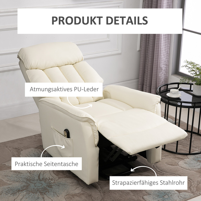HOMCOM Power Lift Recliner Chair, TV Chair, Armchair with Lifting Assistance, Electric Reclining Function, Faux Leather, Beige, 80 x 94 x 104 cm | Aosom