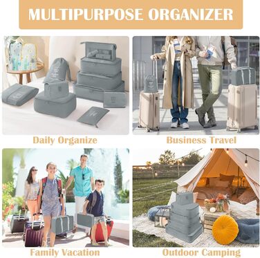 Набір органайзерів для валізи 13 шт., Packing Cubes, водонепроникні органайзери для подорожей та відпустки, дорожній органайзер з прозорими сумками (Сірий)