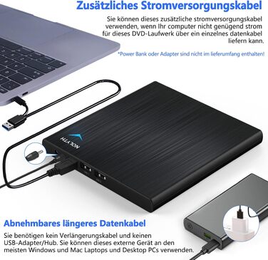 Зовнішній CD/DVD привід для ноутбука USB-C та USB: портативний DVD-плеєр та записувач для Mac, MacBook, Windows