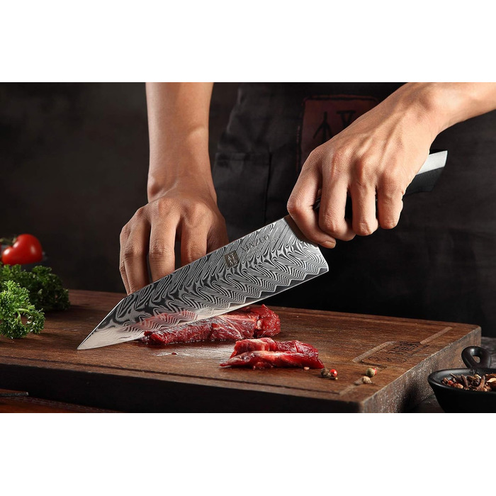 XINZUO ніж кухарський Дамаск 21.5см, Kiritsuke Gyuto, професійний, сталь G10, магнітний чохол, серія Feng