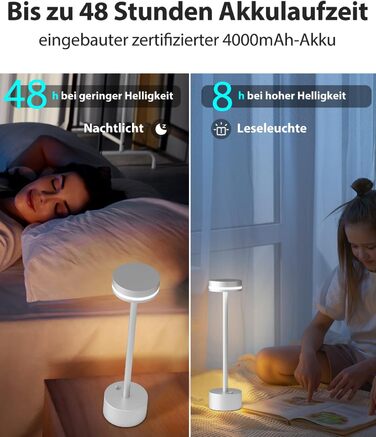 LED настільна лампа з акумулятором, бездротова, з торшером, повне алюмінієве тіло, 3 режими регулювання яскравості, акумулятор 4000mAh, тепле світло 3000K, для обіднього столу, вітальні (срібна)