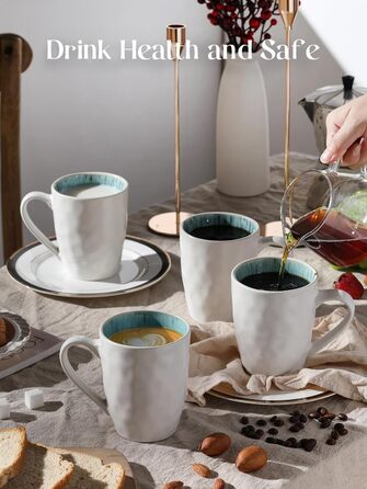 DOWAN Polar Glacier Coffee Mug Set - 6 x 470 ml Modern Stoneware Mug - Large Coffee Mug - Microwave and Dishwasher Safe - Matte White Porcelain Coffee Cups