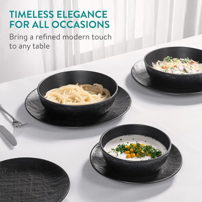 Набір посуду Navaris з каменю (16 предметів) на 4 особи - тарілки, супові тарілки, сервіз, набір посуду, антрацитовий колір