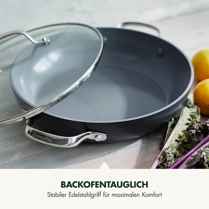 GreenPan Valencia Pro: Сковороди з антипригарним покриттям Harteloxierte Keramik, 20 см та 26 см, без PFAS, з нержавіючою ручкою, для індукційних плит, сумісні з духовкою, сірий колір