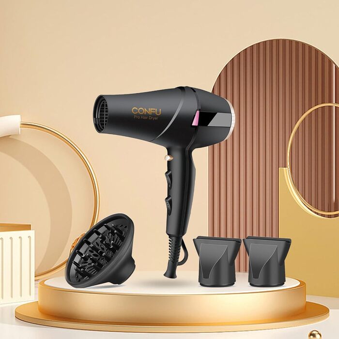 CONFU 2300W Professional Hair Dryer with Ionic Technology - Salon Quality, Diffuser & Styling Nozzle, AC Motor, Fast Drying, 2 Speed & 3 Heat Settings, LED Display, 220V