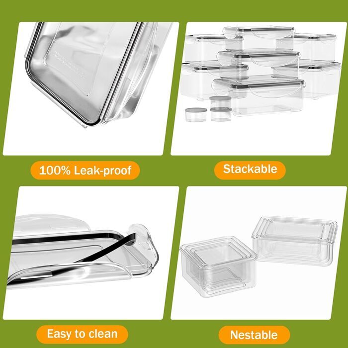 Набір контейнерів для зберігання продуктів 40 шт. з кришками, витіканнями, BPA-free, для кухні