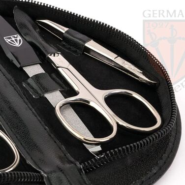 Набір для манікюру DREI SCHWERTER 'Pescara' - 6 предметів: ножиці для нігтів, ножиці для кутикули, кусачки, алмазна пилка для нігтів, засіб для очищення нігтів, пінцет, колір коньяк, шкіра Straussoptik (ЧОРНИЙ)