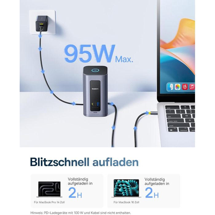 Базаус Док-станція USB-C 12-в-1, сумісна з Dell/HP/Lenovo/Asus/Acer/Mac, 2 монітори 4K HDMI, 10Gbps USB-C/A, 100W PD, Gigabit Ethernet