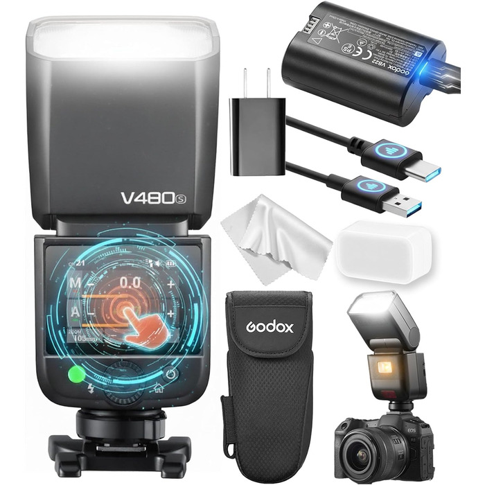 Спалах для камери Godox V480C з сенсорним екраном, GN50, TTL, HSS 1/8000s, сумісний з Canon R6 Mark II, R10, R7, R100, EOS-R, R5 Mark II, R6, RP, R8, M50, 600D, 90D, 700D, 750D