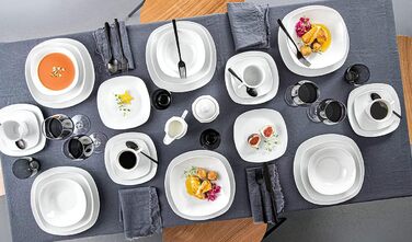 SÄNGER | Bilgola White Tableware Set, 30-Piece Porcelain Dinnerware Set for 6 People, Round Design Plate Set, Dinner Plates | PREMIUM COLLECTION Tableware Set 30 pcs