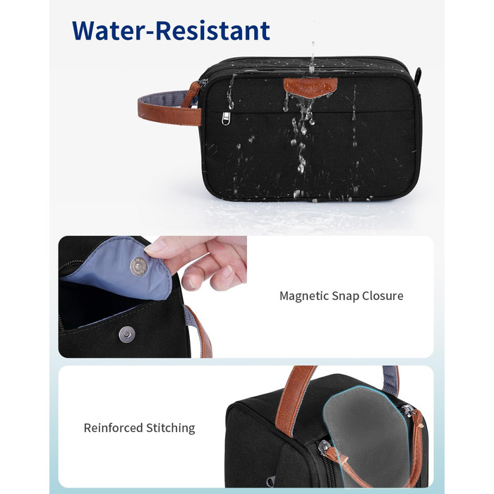 Чоловіча дорожня косметичка ECOHUB, водонепроникна, з великим відділенням та відділенням для мокрого одягу, з переробленого PET, з двома блискавками, чорна