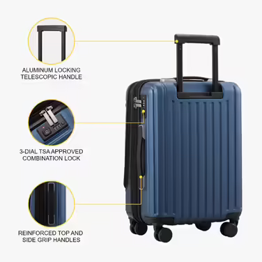 LEVEL8 Suitcase Trolleys Carry-on Hard Shell Suitcase Rolling Suitcase Travel Suitcase, TSA (Blue with Organizer Set, (Organizer Set) 37*25*55.5CM)