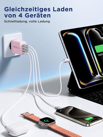 Двопакет USB-C зарядний пристрій Aioneus 4 порти, 40W, PD 3.0, для iPhone, Samsung та інших телефонів (рожевий)