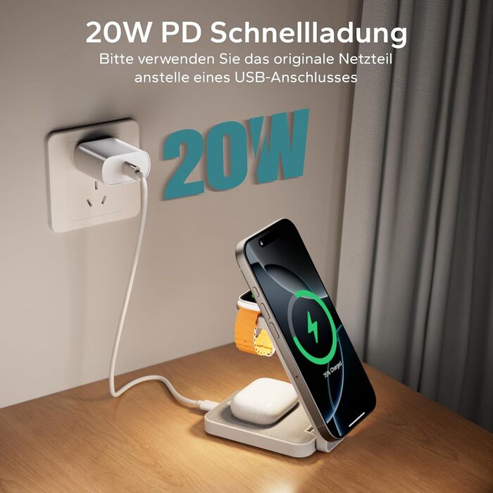 Зарядна станція MagSafe 3 в 1 для Apple Watch та iPhone (біла)