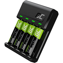 Зарядний пристрій Green Cell VitalCharger для акумуляторів AA AAA NI-MH, 4x2000mAh, Micro USB, USB-C, 4-канальний, LED-індикація