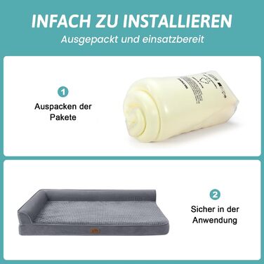 COZY KISS Orthopedic Dog Bed, 19cm Thick Dog Sofa for Medium-Sized Dogs, Removable and Washable Dog Couch, Non-Slip Bottom, Waterproof Inner Lining (Gray-L-Type, L(107 * 76 * 19CM))