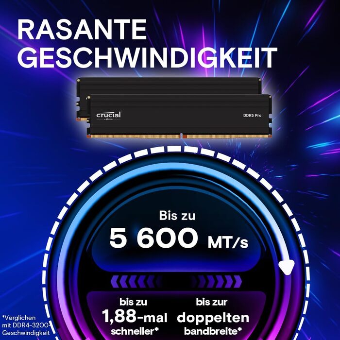 Crucial Pro DDR5 RAM 64GB (2x32GB) 5600MHz - Комп'ютерна пам'ять для ПК, Intel XMP 3.0 / AMD Expo