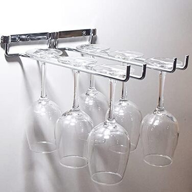 Настінний тримач для келихів Jenngaoo подвійний ряд, металевий, хромований, 26x25 см для кухні, бару, келера