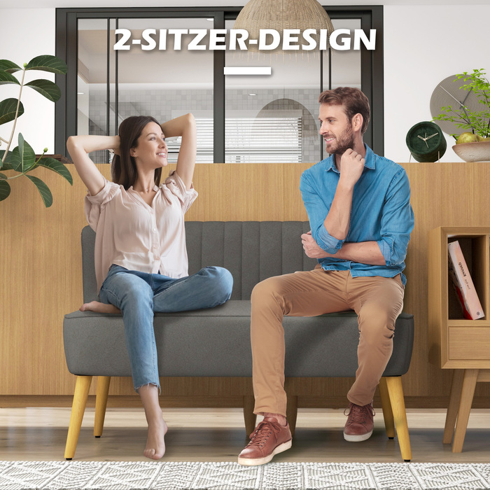 HOMCOM 2-Seater Kitchen Sofa, Kitchen Couch, Wooden Legs, Up to 150 kg, Dark Grey, 117 x 56.5 x 77 cm