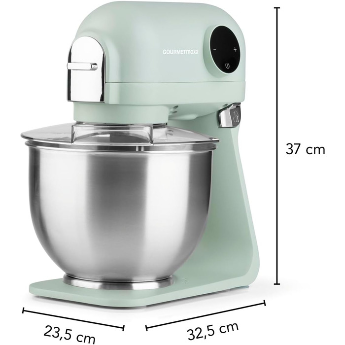 Gourmetmaxx Kitchen Machine & Mixer | Planetary Kitchen Assistant with Digital Display incl. Mixing Bowl and Attachments | Powerful Mixer with Whisk and More | Electric Stand Mixer Green