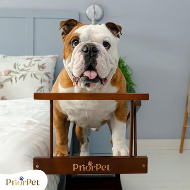 Сходинки для собак PRIORPET з натурального березового дерева з поручнями - регульована висота до 94.5 см - складаються - антиковзні ручки - для собак до 23 кг - колір Walnut
