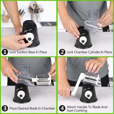 Ручна тертка для сиру та овочів Diealles Shine з ручкою, 3 змінні леза з нержавіючої сталі, для сиру, овочів, горіхів, кави