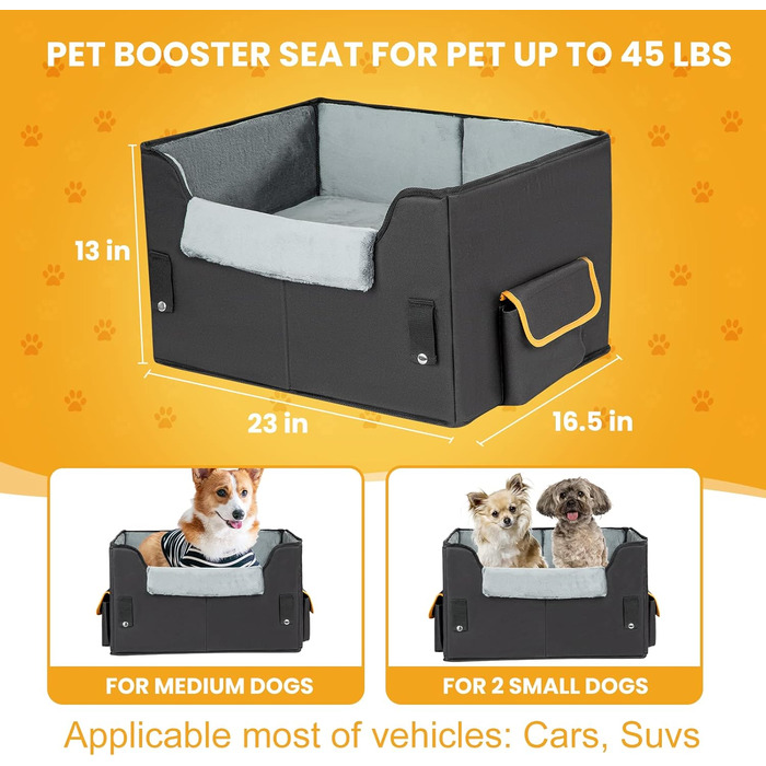 Автомобільний лежак для собак - чорний, 20 кг, M - зручний крісло-кошик для собак на переднє сидіння або заднє сидіння авто