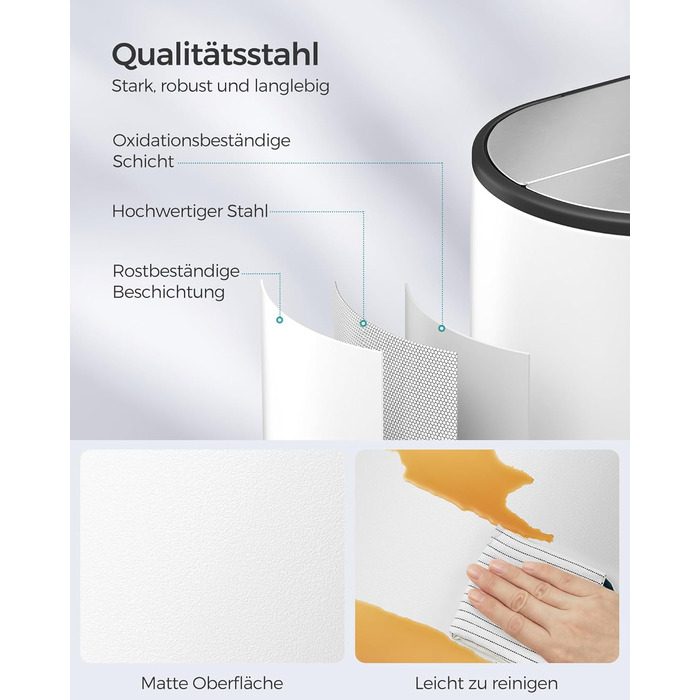 Сміттєве відро SONGMICS для кухні з сортувальником, 30 л + 20 л, 2 відділення, з педаллю, білий + металік срібло