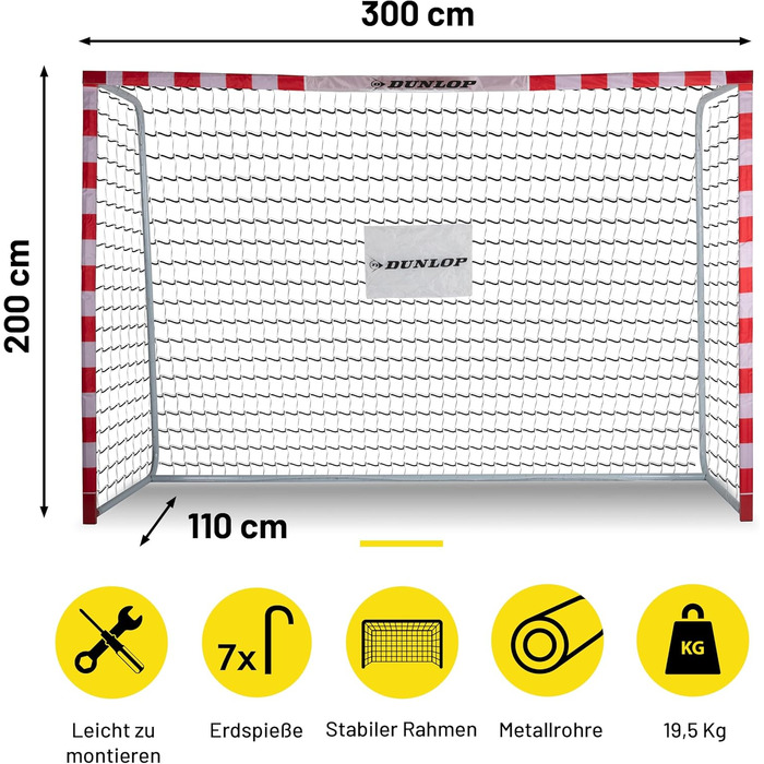 Ворота футбольні Dunlop 240x160x85/120x300x200 см, метал, для тренувань, всі вікові групи, проста збірка (біло-червоні)