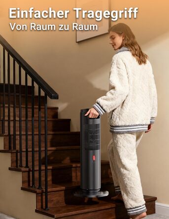 Електричний обігрівач керамічний 2000W з термостатом, дистанційним керуванням, ефектом каміну, осциляцією 70°, ECO-режим, таймером 1-8 год, захистом від перегріву та перекидання, тихий, для офісу та вітальні