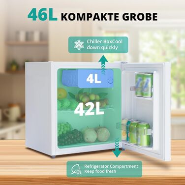 Міні-холодильник SMETA 48L з морозильною камерою, 230V. Тихий настільний холодильник для офісу, кемпінгу, спальні та готелю. Регульований термостат, 39dB, 0-10℃