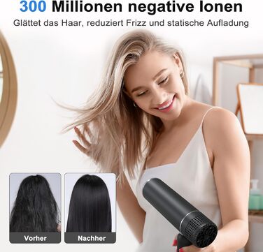 Фен для волосся 7MAGIC з концентратором, компактний туристичний, 1600W, захист від перегріву, іонізація 300 млн., для всіх типів волосся, зелено-чорний