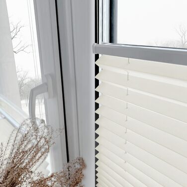 Custom-Fit Premium Pleated Shades - Adhesive Interior Frames, Height, Fabric Color, and Profile Colors, Blackout Blinds for Windows & Doors, Sunshade Roller in Various Widths