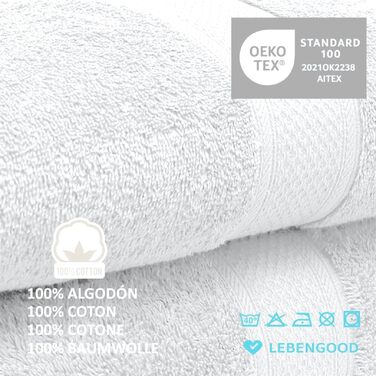 Набір рушників LEBENGOOD 10 предметів, 100% бавовна, Oeko-TEX, білий (2 банні рушники, 4 рушники для рук, 4 рукавички для вмивання)