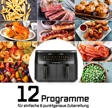 Фритюрниця повітряна GOURMETmaxx з 2 камерами, 10 літрів, 4 рівні, сенсорне скло, економія місця, чорний колір