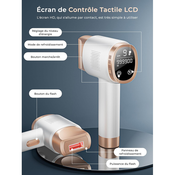 Пристрій для епіляції IPL з охолодженням, 3-в-1 лазерний епілятор, 600-1200NM, 9 рівнів енергії, 21J, для жінок/чоловіків, обличчя, бікіні, тіло