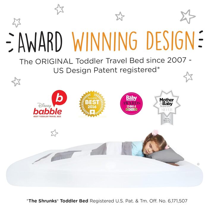 Надувне дитяче ліжко Shrunks® з бортиками - зручне для подорожей, кемпінгу та готелів. Біле/коричневе ліжко-матрац 152 x 94 см для малюків