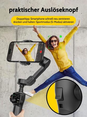 Стабілізатор для телефону Smart V8 Black з 3-осьовою стабілізацією та 7.8-дюймовою штангою, AI-трекінг, OLED-дисплей, кнопка зйомки