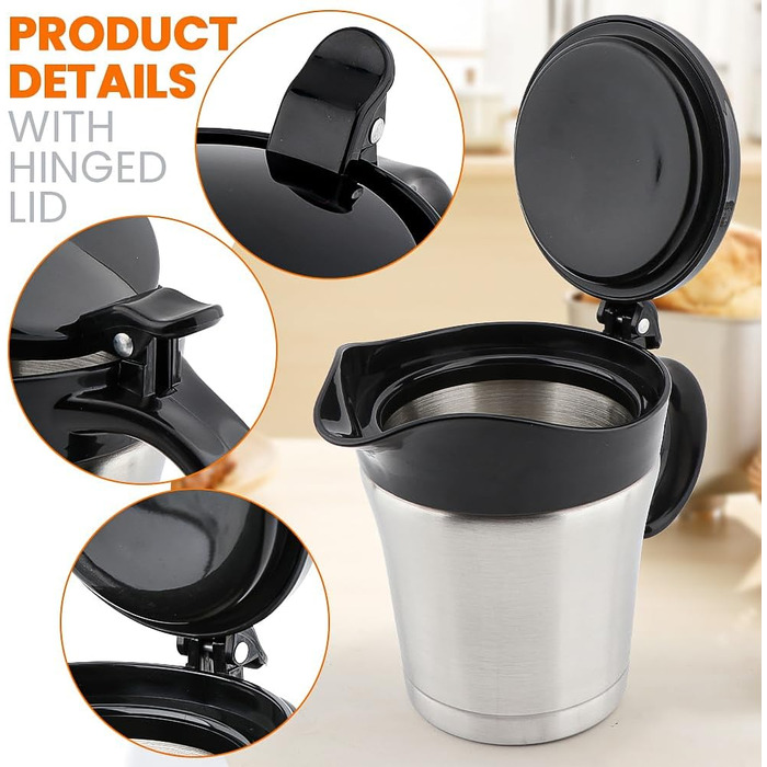 Double-walled stainless steel gravy boat with hinged lid, 500 ml sauce dish for serving sauces or cream (Size: 500 ml)