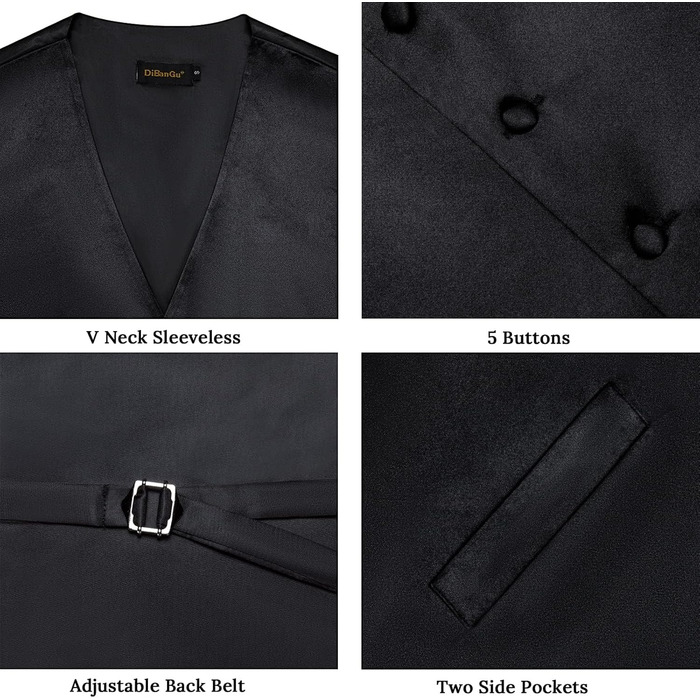 Жилет DiBanGu з атласу для чоловіків + краватка-метелик. Чорний, розмір XL. Ідеально для весілля, вечірки, костюма або смокінгу.