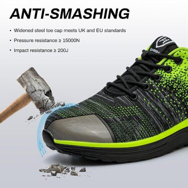 Черевики робочі чоловічі та жіночі, спортивні, з металевим носком, антиковзаючі, дихаючі, розмір 35-46 (36 EU, зелений)