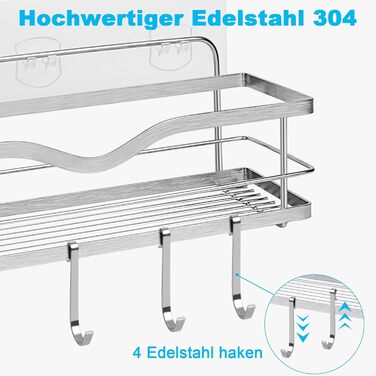 Підставка для душу з нержавіючої сталі без свердління (2 шт.): полиця для шампуню, мила, гелю для душу, органайзер для ванної кімнати, кухні, срібна