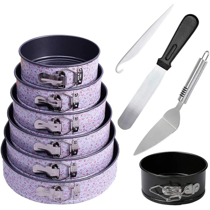 Набір форм для випічки з антипригарним покриттям, 7 розмірів, з нержавіючої сталі, для чізкейків, знімний дно, з кліпсами