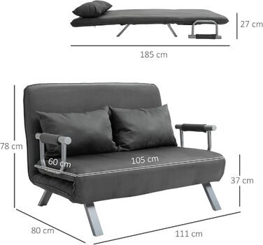HOMCOM Convertible Sofa Bed with Adjustable Backrest, Throw Pillows, and Sleep Function