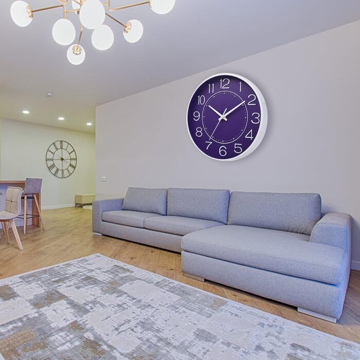 HZDHCLH Wall Clock Silent No Ticking 25 cm Easy-to-Read Clock for Kitchen, Living Room, Bedroom, Bathroom, Home Office (Purple)