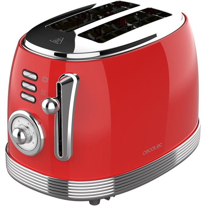 Тостер Cecotec Toaster 2 Scheiben Toast&Taste 1000 Retro Double: 980 Вт, 2 слоти, нержавіюча сталь, регулювання потужності, піддон для крихт (червоний)